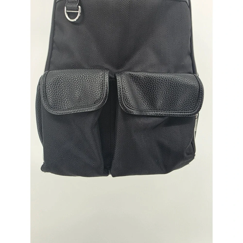 Itzy Ritzy Boss Backpack Diaper Bag Black Herringbone Silver Hardware